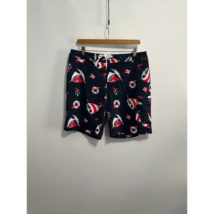 J.Crew Flex Swimwear Blue Red Nautical Print Swim Trunks Sz 33