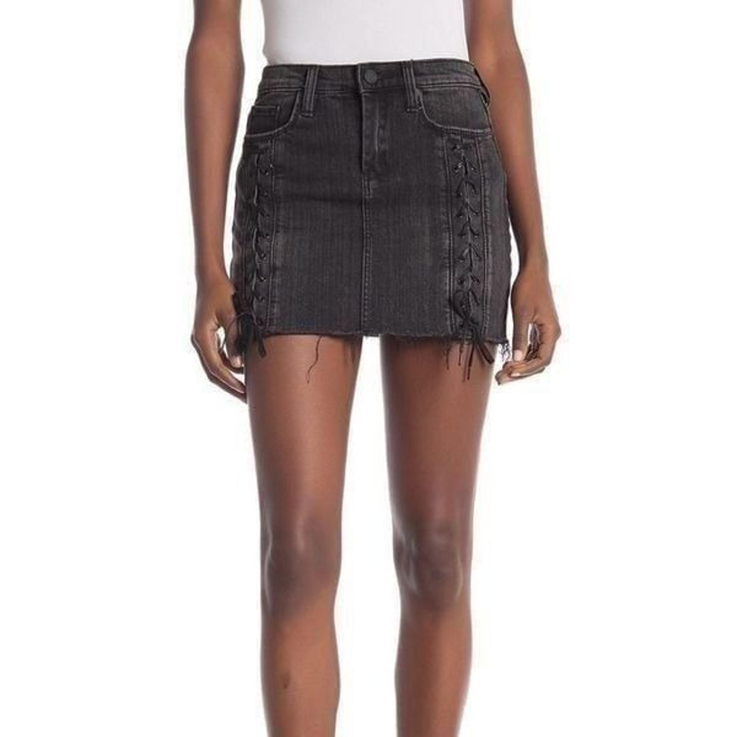 Blank NYC Mystique Womens Black Denim New Lace Up side Mini skirt 29