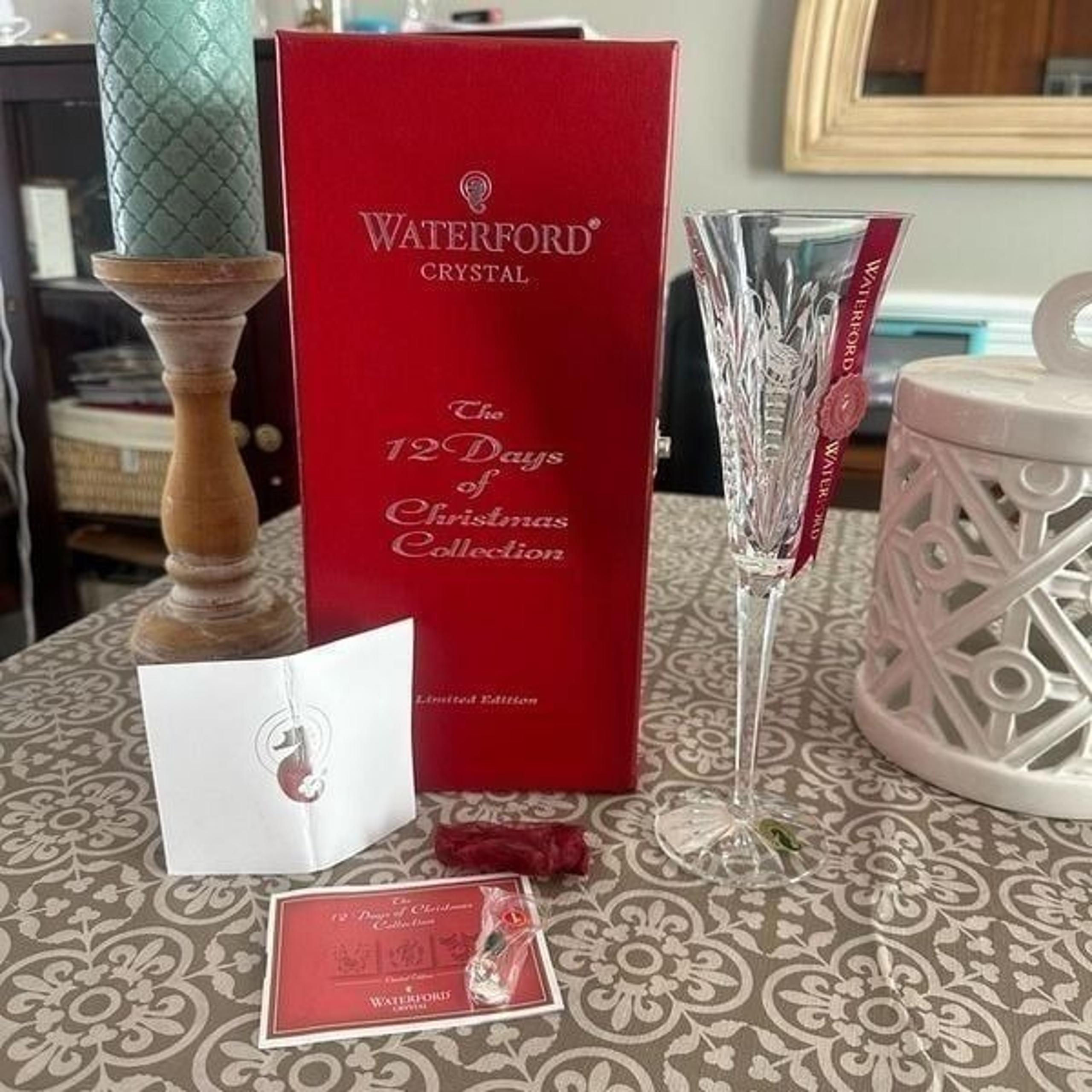 WATERFORD 1st Ed 12 Days of Christmas Partridge in.. Crystal Flute Clare NEW VTG