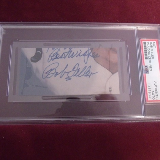 BOB FELLER 1936-56 HOF 62 HAND SIGNED INDEX CARD SLABBED AUTHENTIC PSA/DNA