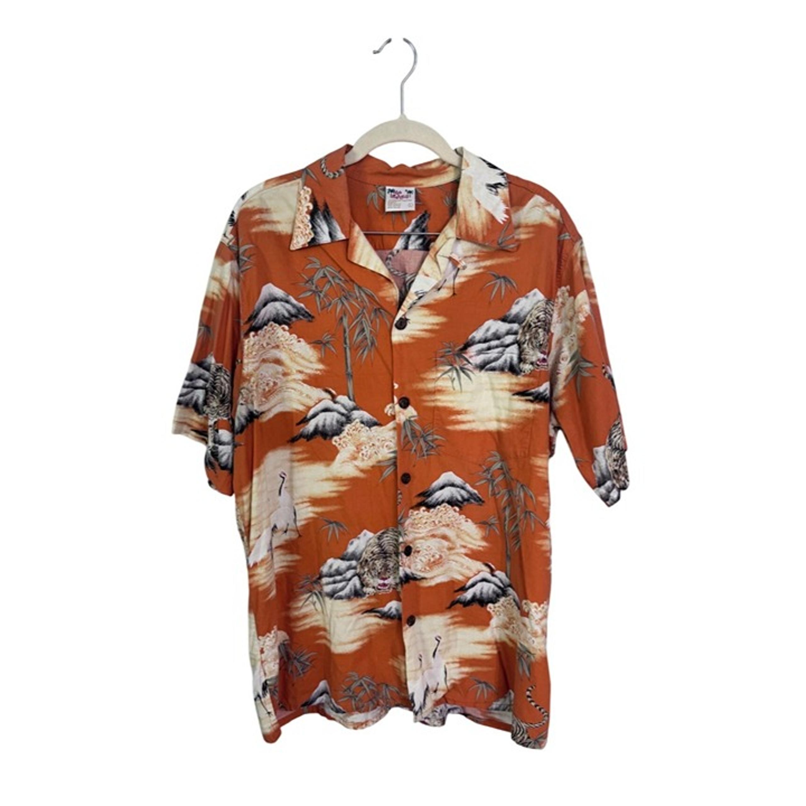 Vintage 90s go barefoot hawaiian shirt size L tiger asian aloha shirt tiki