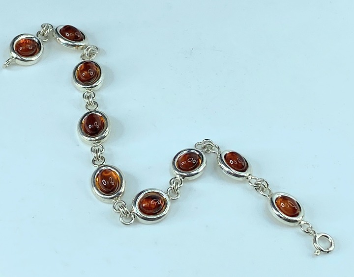 Beautiful Honey Baltic Amber sterling silver link bracelet 8.0 14.9g JR9610