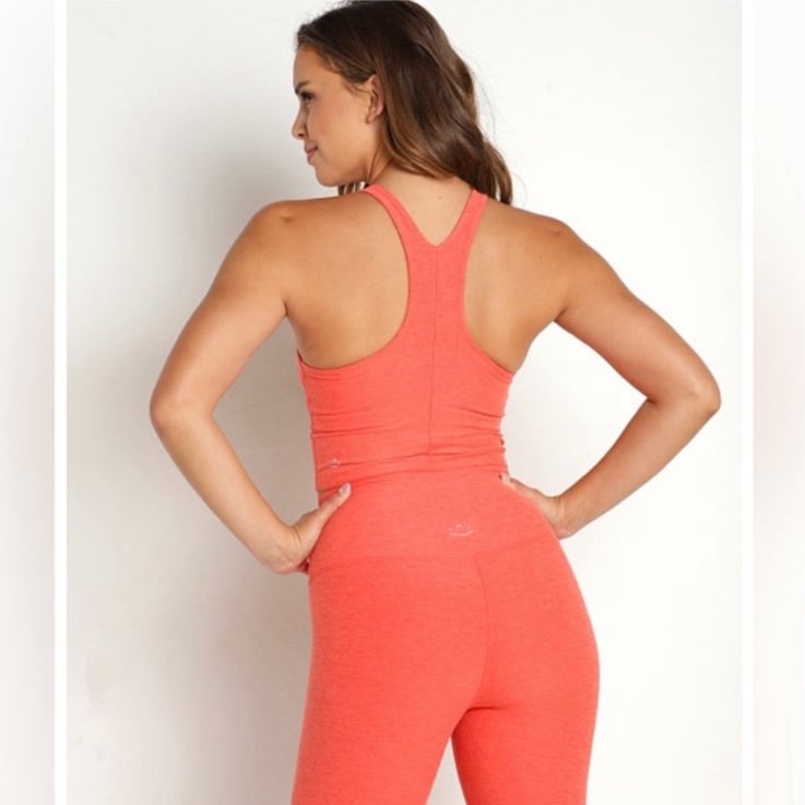 Beyond yoga space dye refocus coral pink cropped tank xs