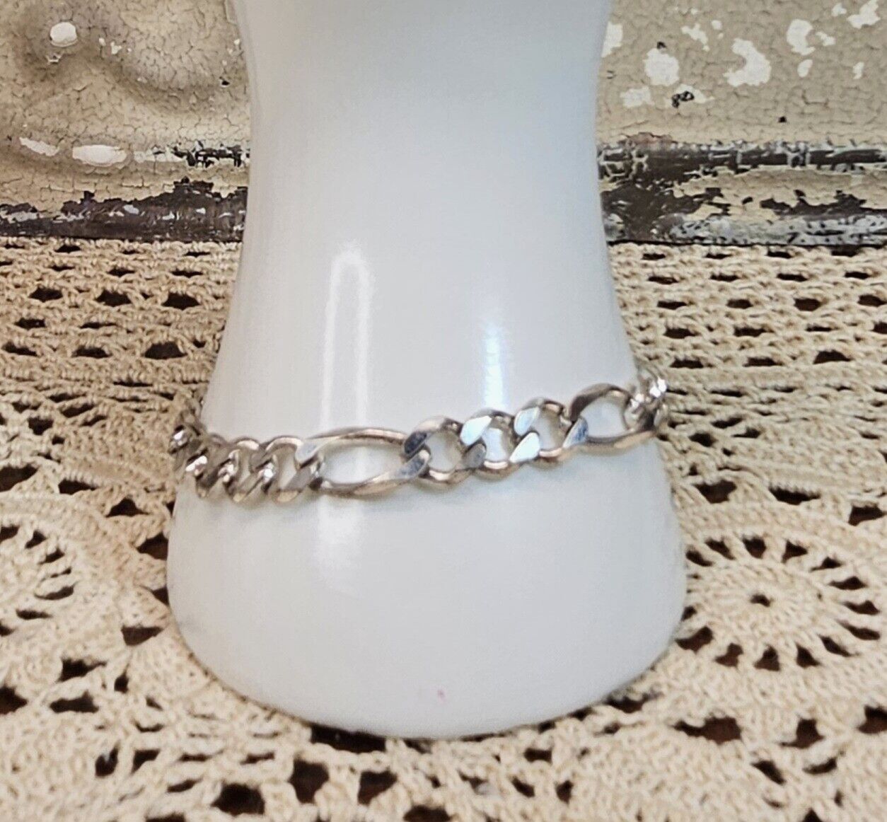 TOC Italian 925 Sterling Silver Thick Figaro Style Chain Bracelet 8.25
