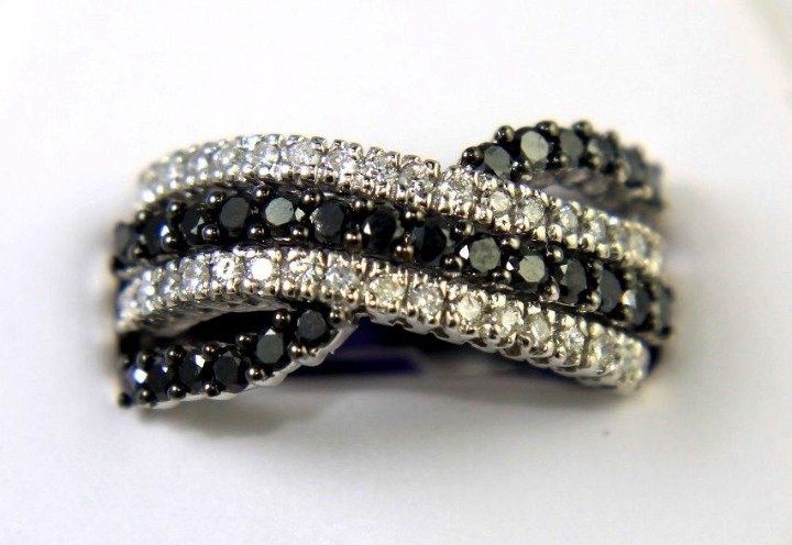 Black & White Diamond Bypass Gold Ring