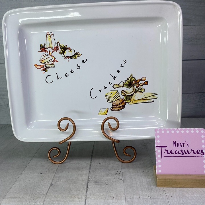 Pottery Barn CHEESE & CRACKERS White Ceramic 15 x 11.5 Large Serving Platter