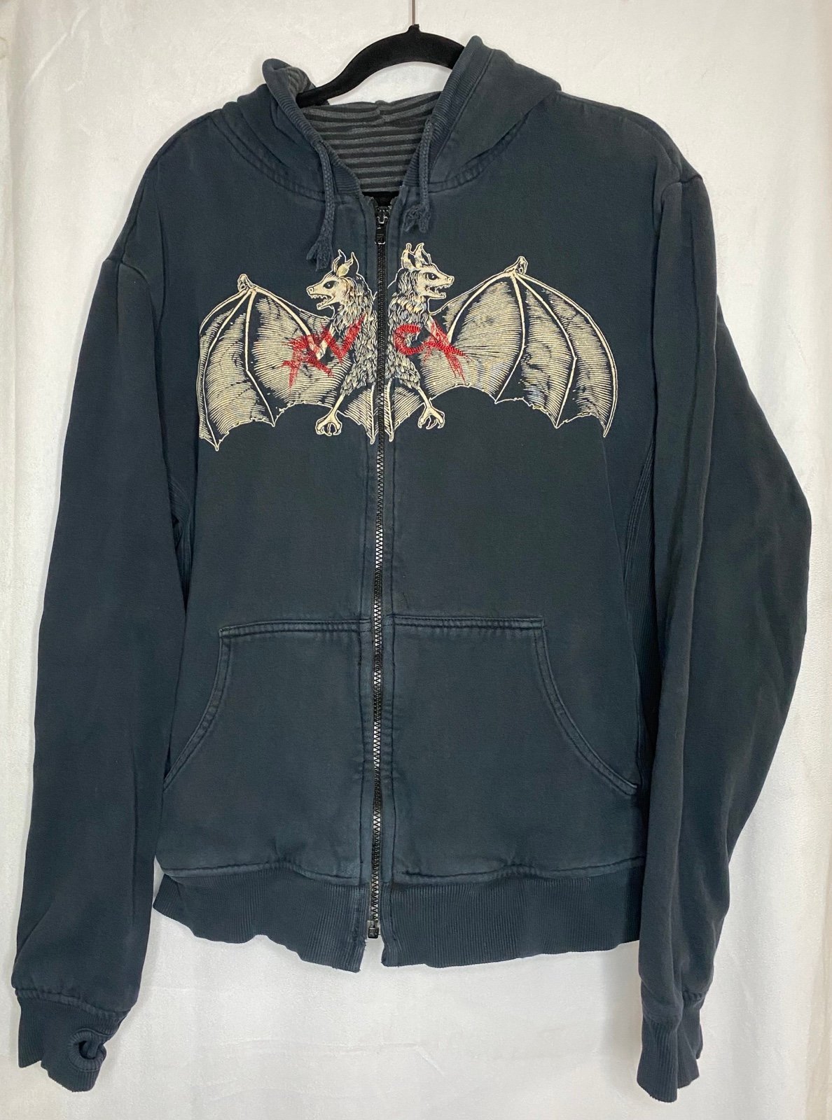 ✨Vintage Black And Gray REVERSIBLE Mens RVCA Zip Hoodie Sweatshirt | Size XL