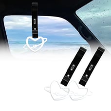 NEW 2PCS SPACE HEART WHITE JDM TSURIKAWA RING Black Handle Strap Drift Charm