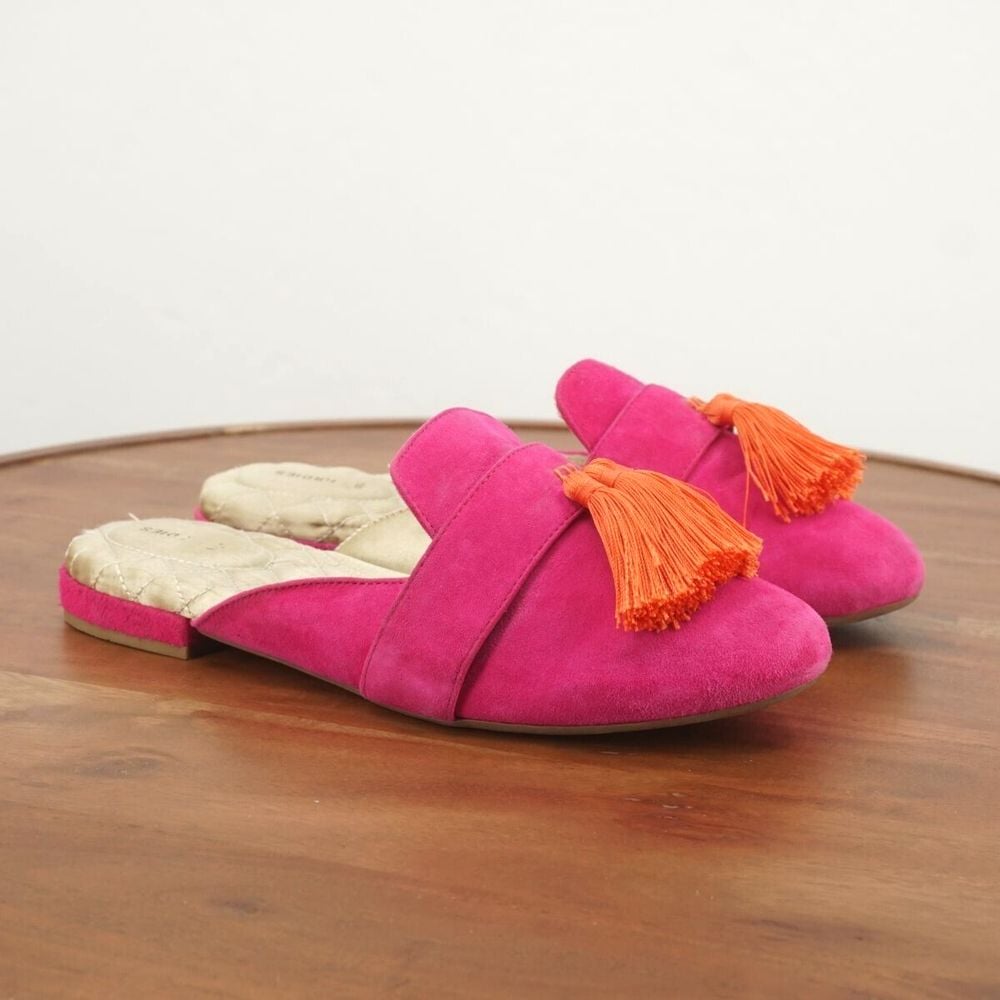 Birdies Womens The Robin Mules Tassels Magenta Pink Suede Size 8.5