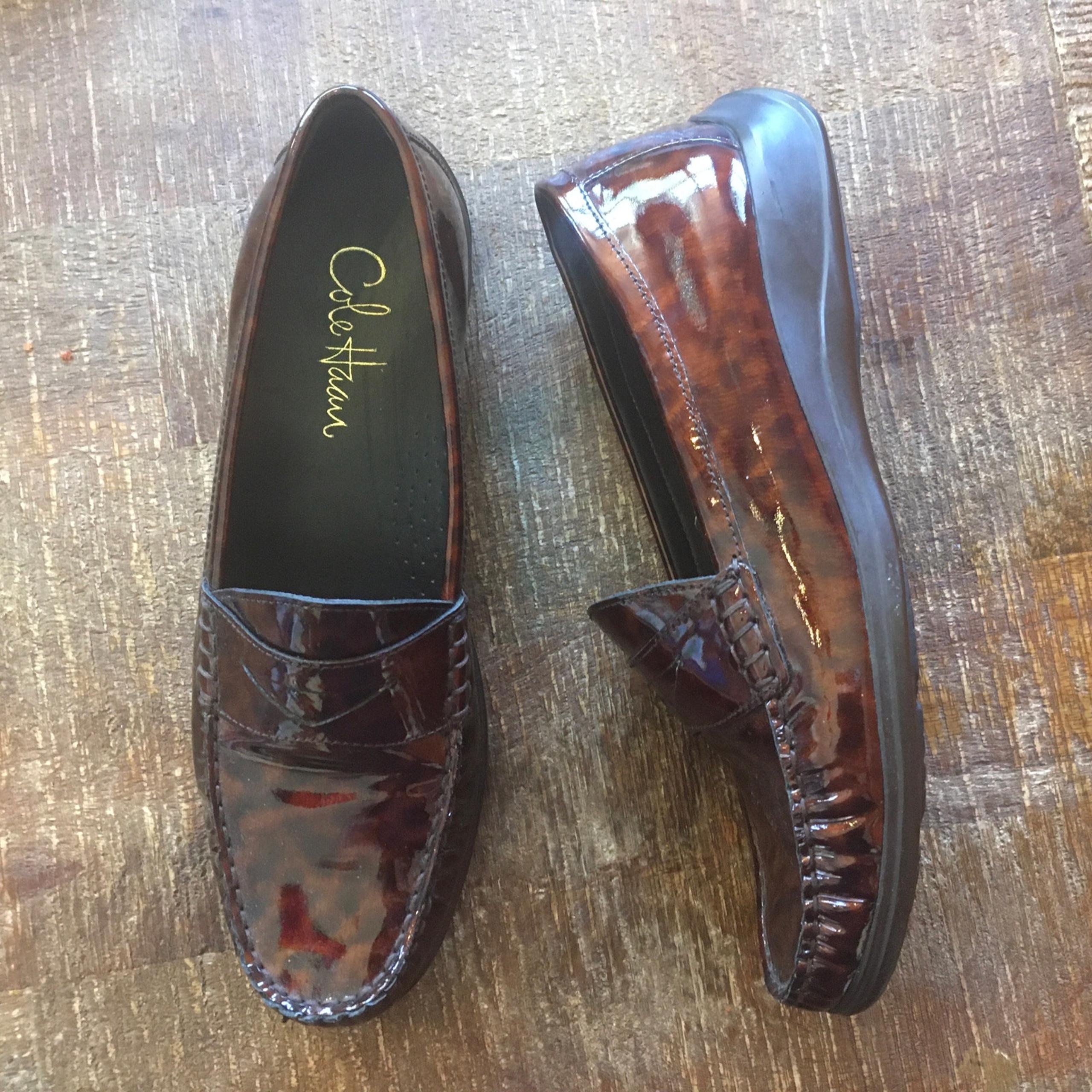 Cole Haan Patent Leather Penny Loafer Womens 7 B Tortoiseshell Brown Slip On