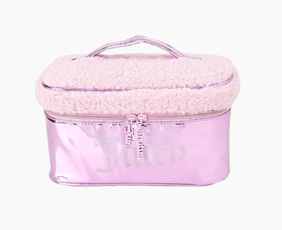 6 - Juicy Couture Pink Metallic Rhinestone Sherpa Train Cosmetics Cases NEW!