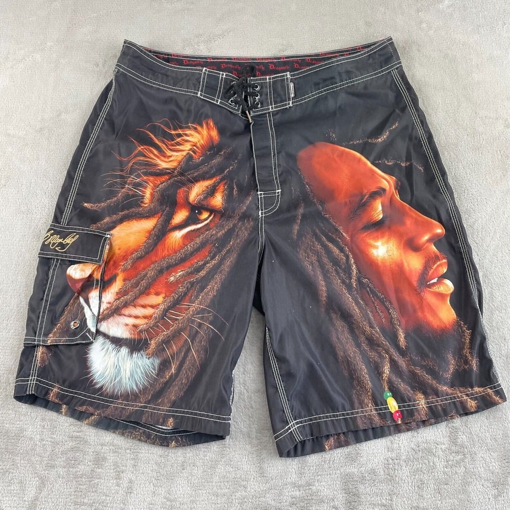 Bob Marley Dragonfly Board Shorts Men 38 Multicolor Zion Lion Swim Trunk Vintage