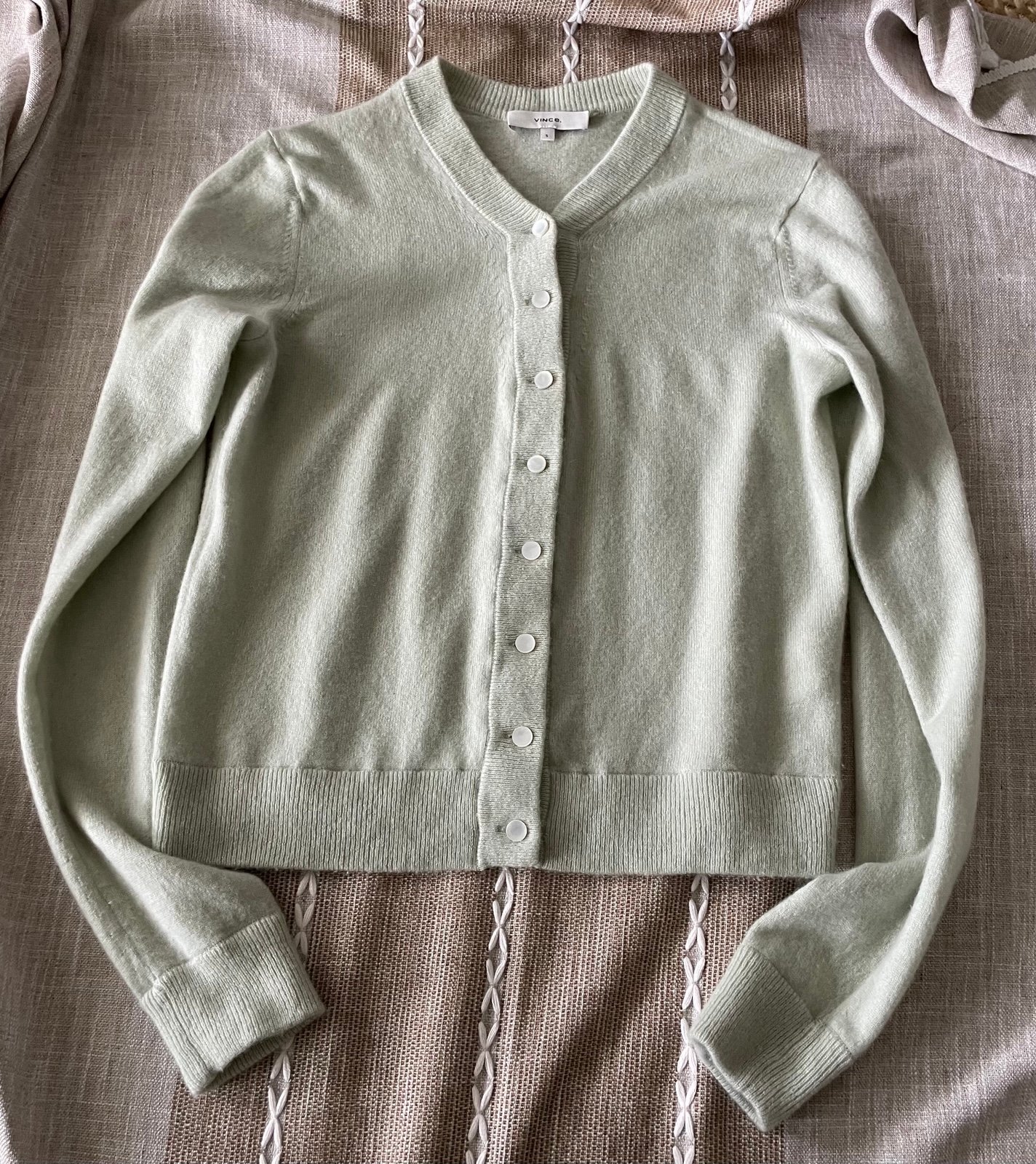 Vince Cashmere Cardigan Light Sage Sweater w/Pearl Buttons S