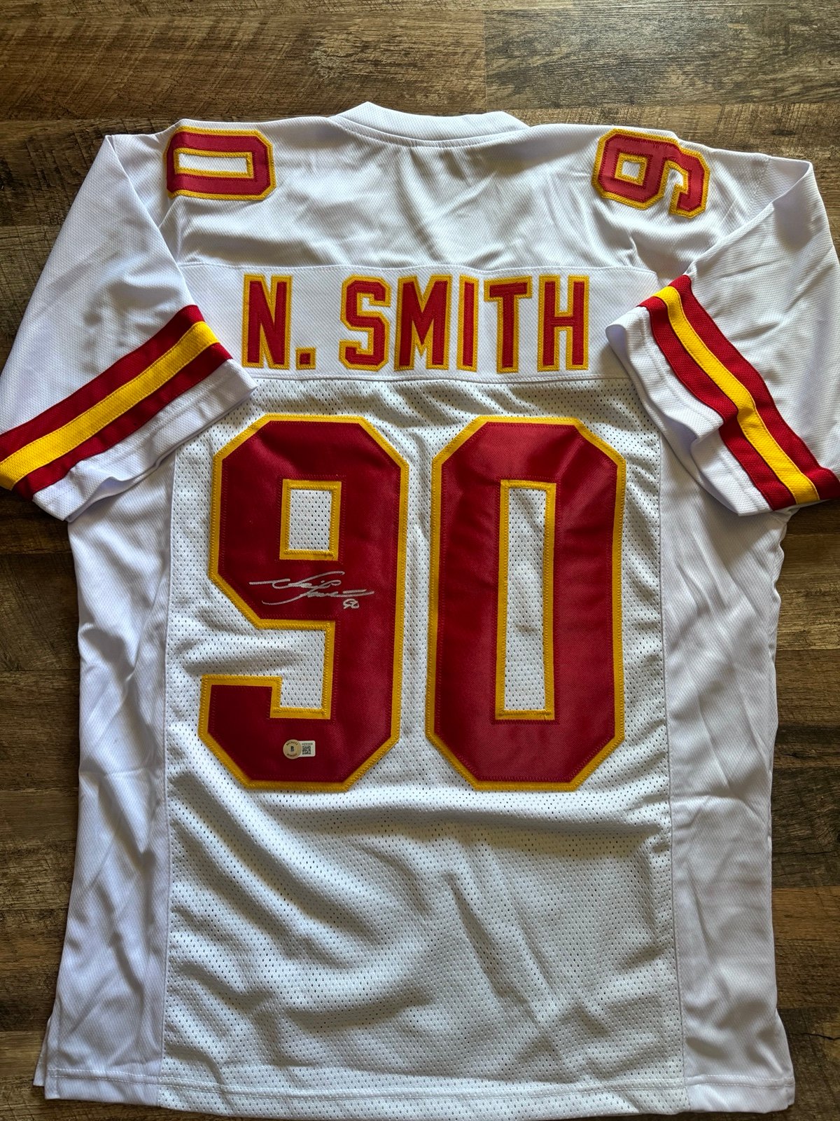 Neil Smith Signed Kansas City White Football Jersey XL
