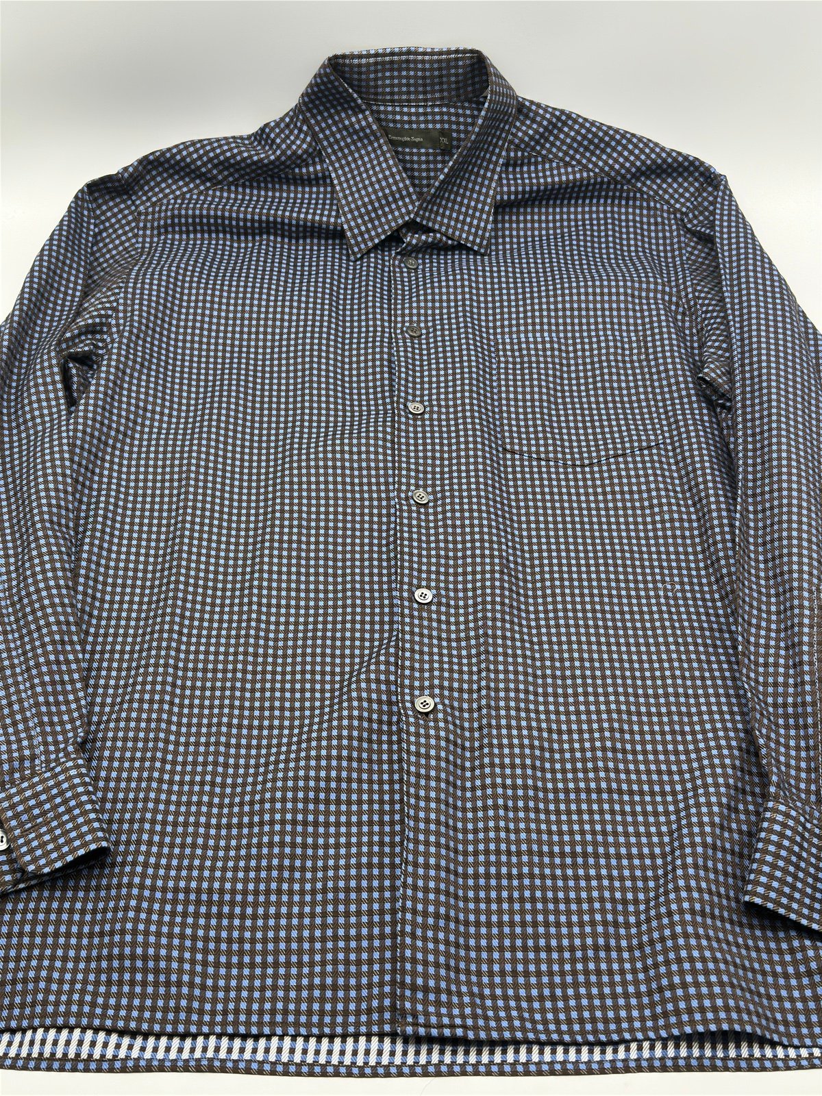 Ermenegildo Zegna Casual Button Down Shirt Size XXL in Blue/Multi Check