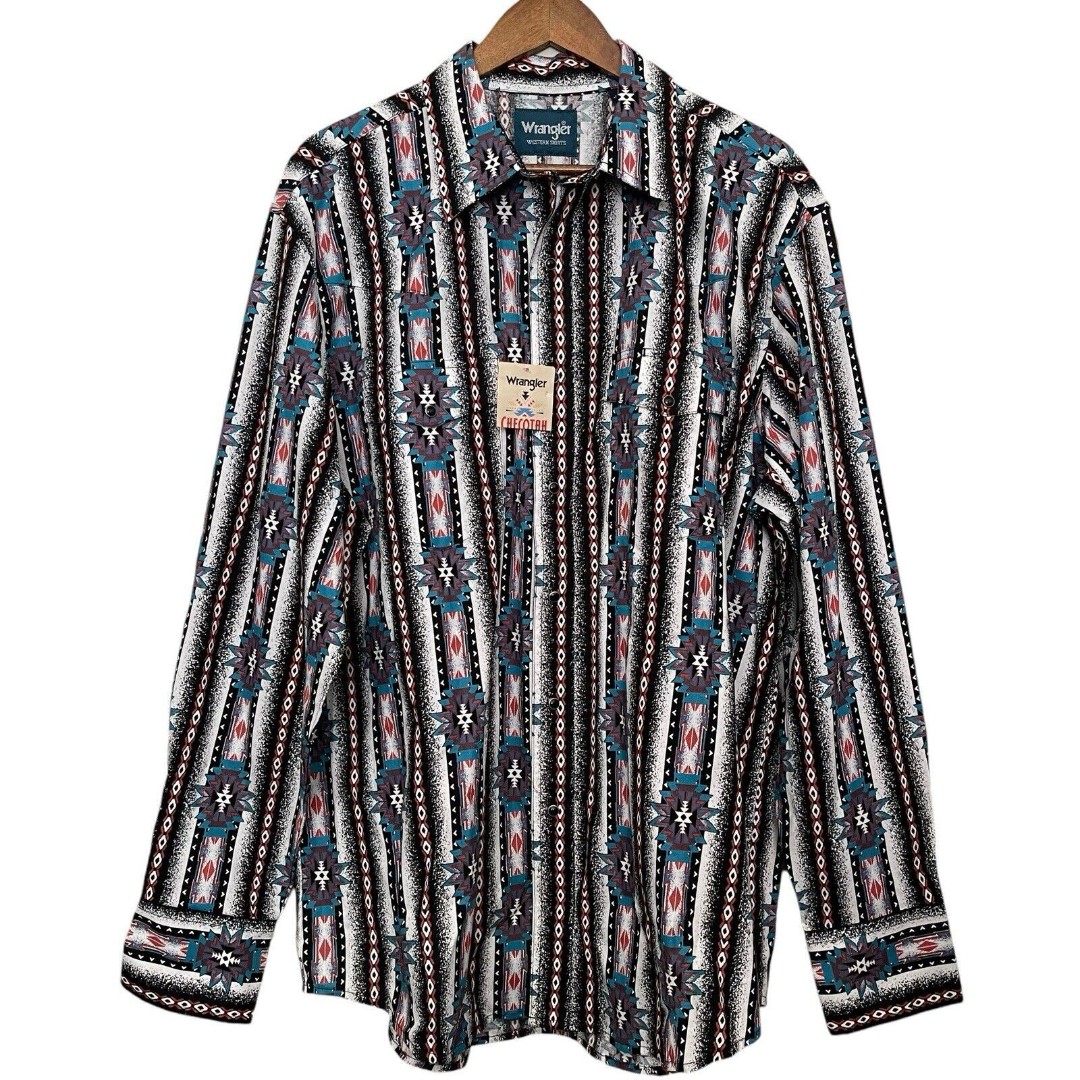 NEW Wrangler Checotah Pearl Snap Shirt Aztec Western Cowboy Rodeo Size XL NWT