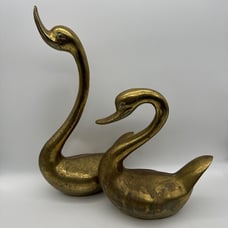 Vintage MCM Large Brass Swan Pair Set Hollywood Regency Heavy