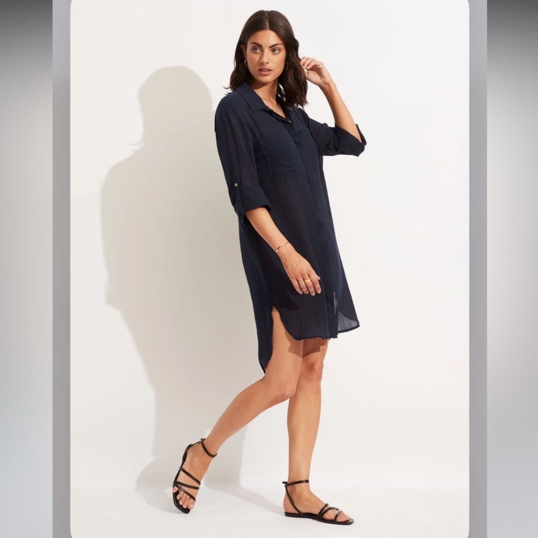 Seafolly Crinkle Twill Beach Shirt - Indigo Size Extra Small