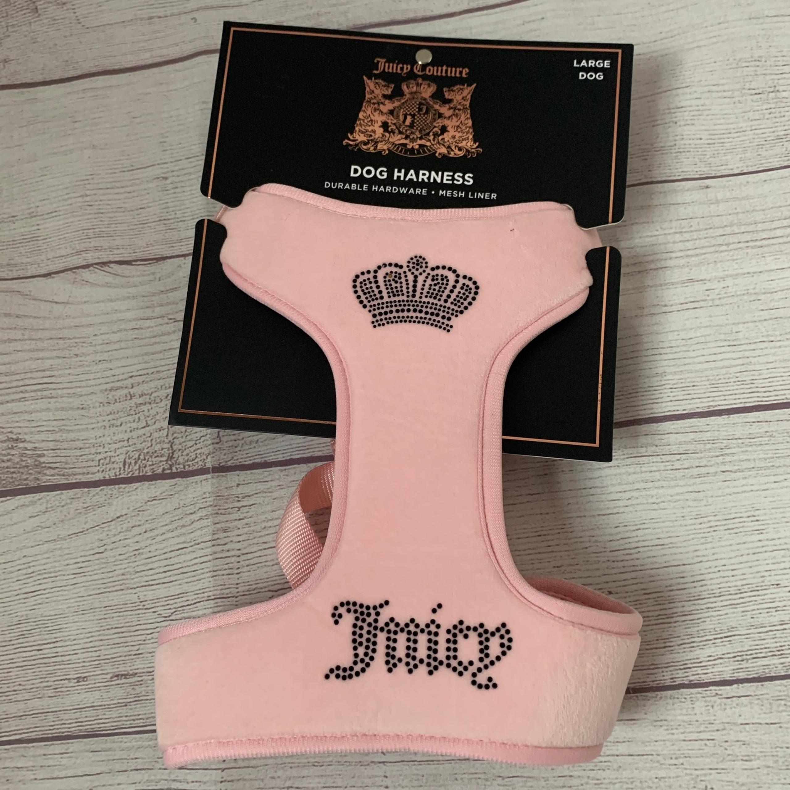 Juicy Couture Pink Velour Dog Harness for Large Dogs Bedazzled Jewel Crown Large