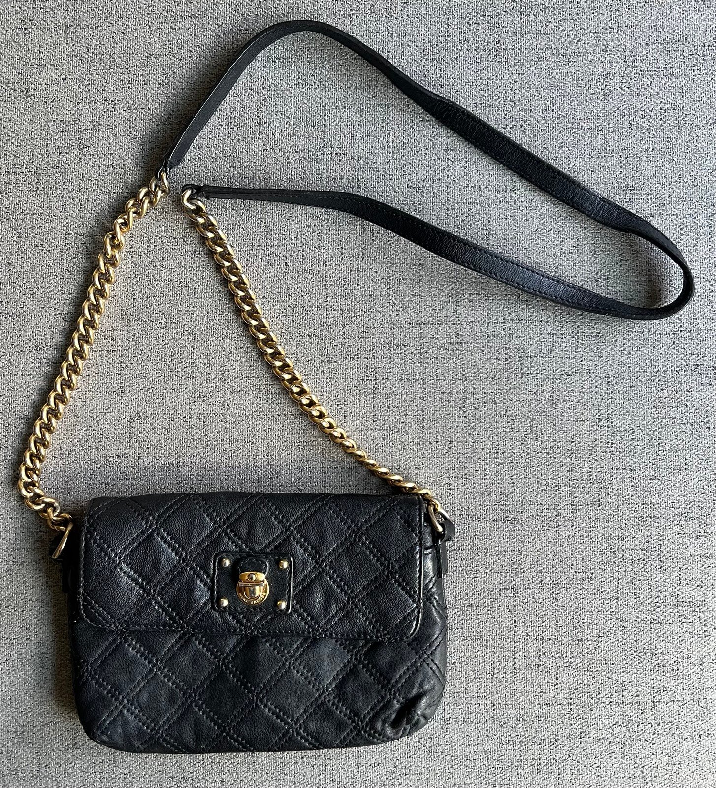 Marc Jacobs Vintage Stam small Quilted Gold hardware black Crossbody WOC
