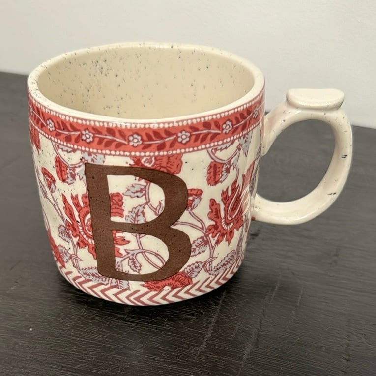 Anthropologie Monogram Initial B Stoneware Coffee Cup Mug Floral
