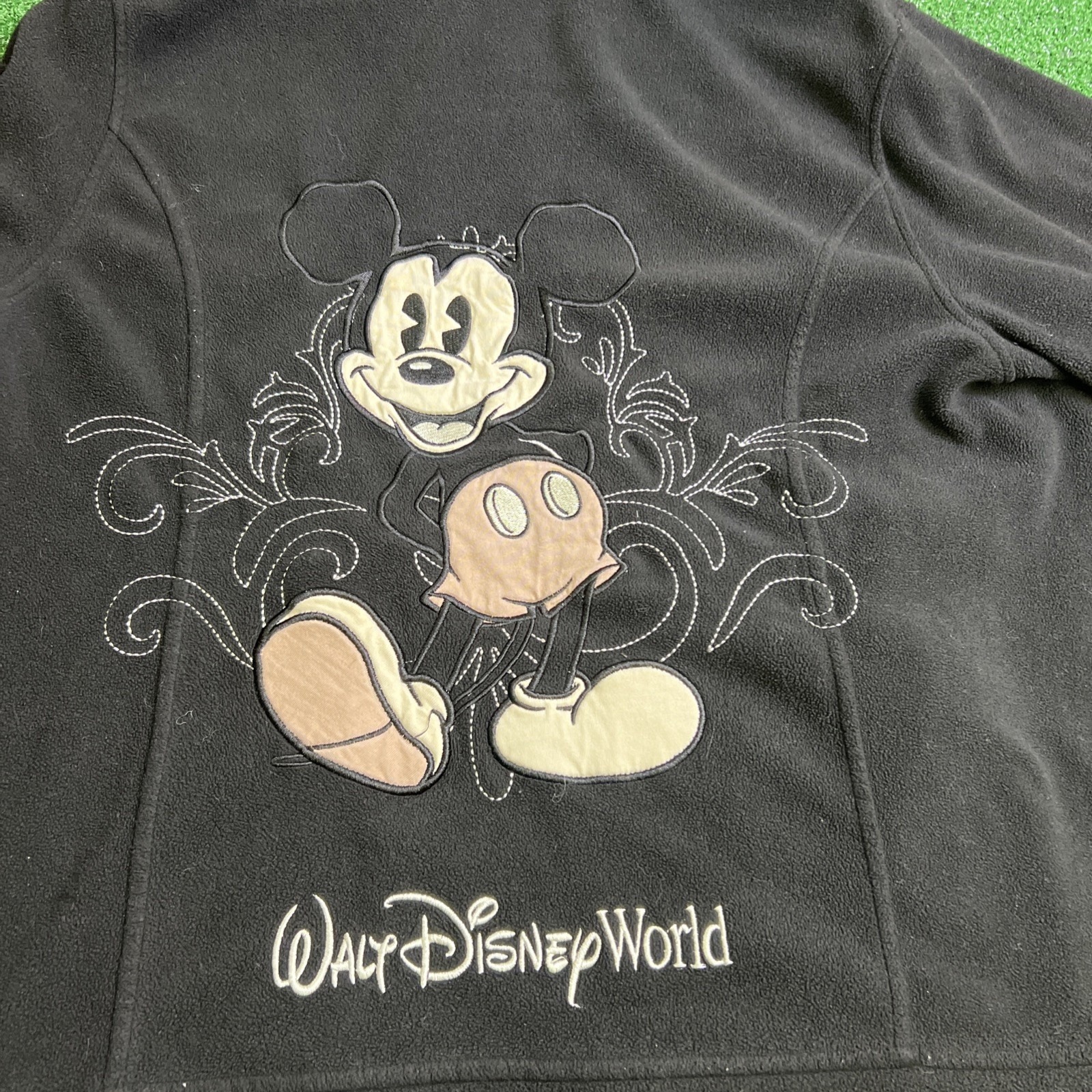 Walt Disney World Vtg Mickey Mouse Full zip Sweater Black Fleece Size XL