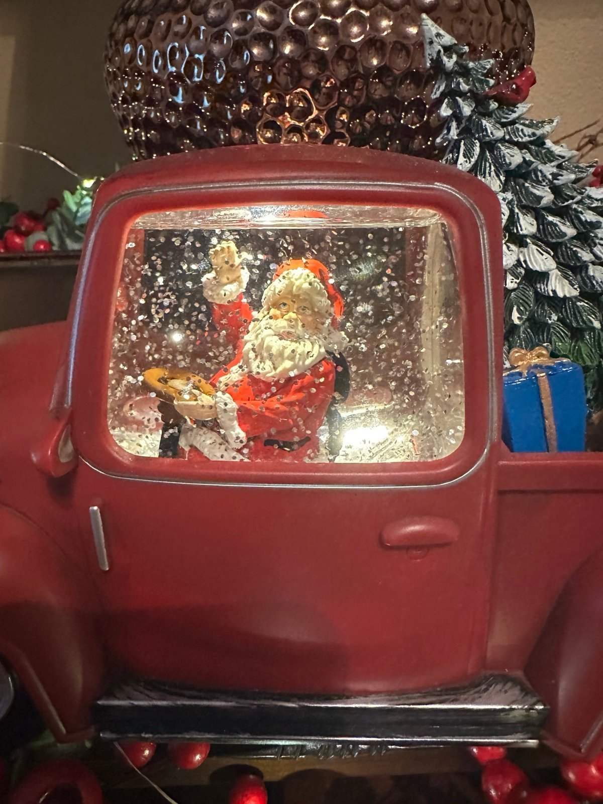 Santa Christmas red truck lighted globe