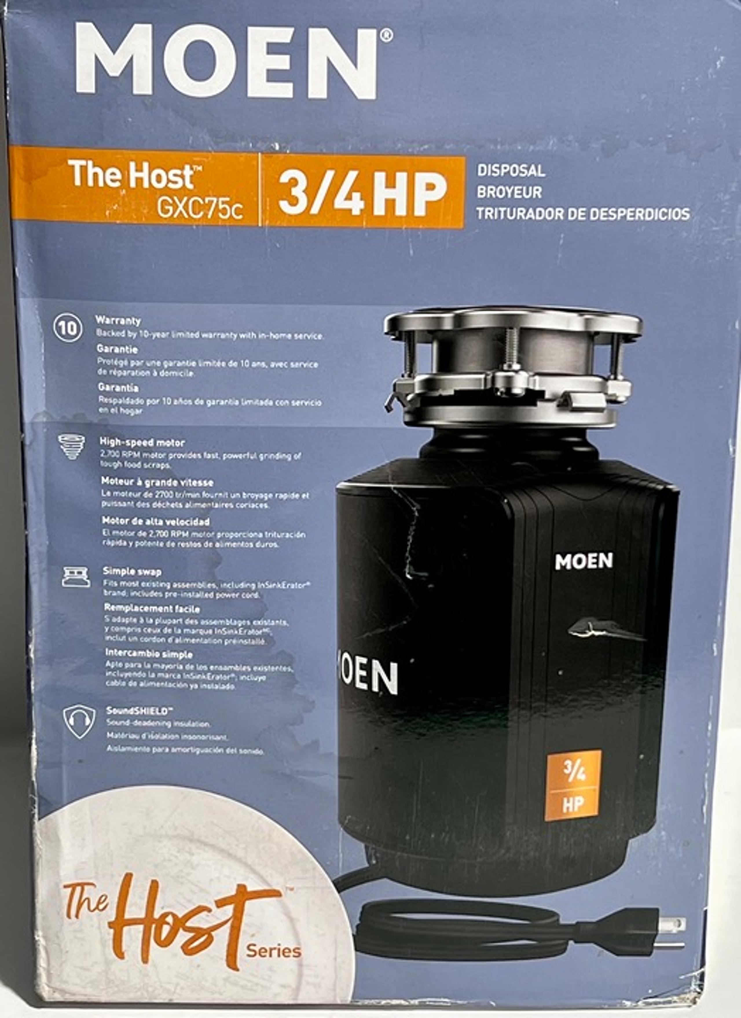 Moen GXC75C Garbage Disposal, Black color new open box