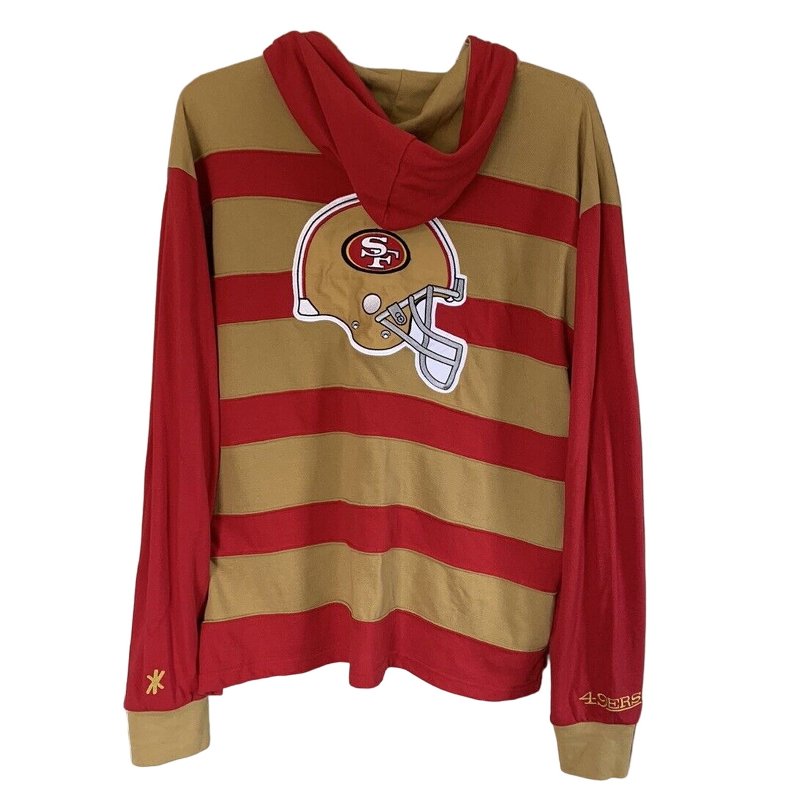 Unique San Francisco 49ers Hooded Striped Pullover Long Sleeve Shirt Size XL
