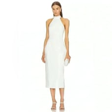 White Halter Dress from Revolve - Low Back, Removable Bow - Size XS