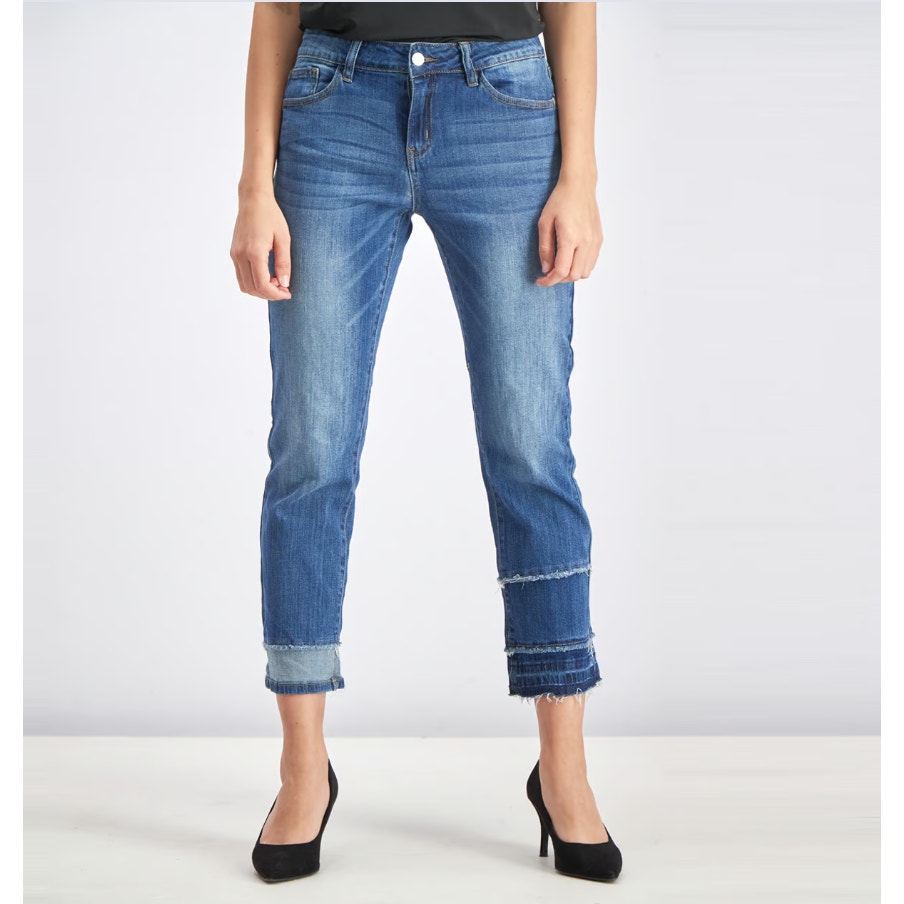 Judy Blue Straight Fit Jeans Tiered Frayed Hem Medium Blue Denim Womens Sz 5/27
