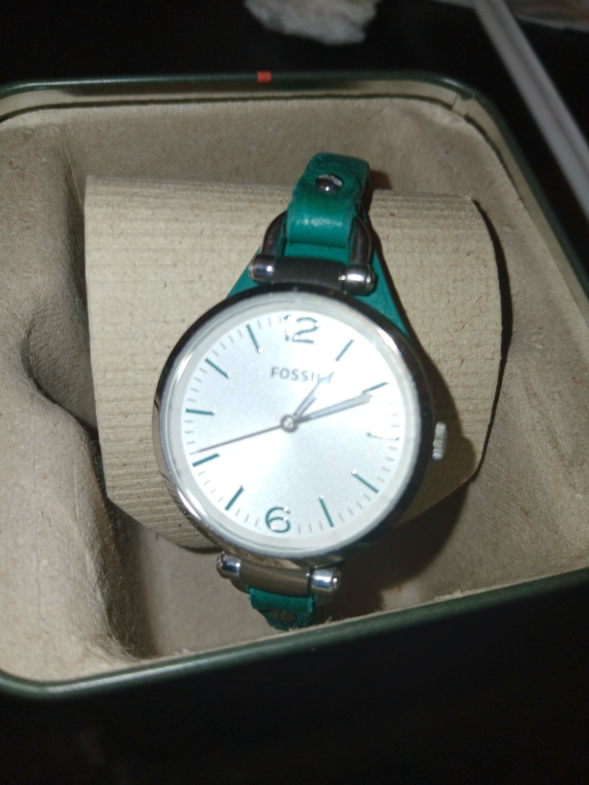 Fossil ES3317 Georgia Silver Dial Leather Strap Women's Watch New Battery