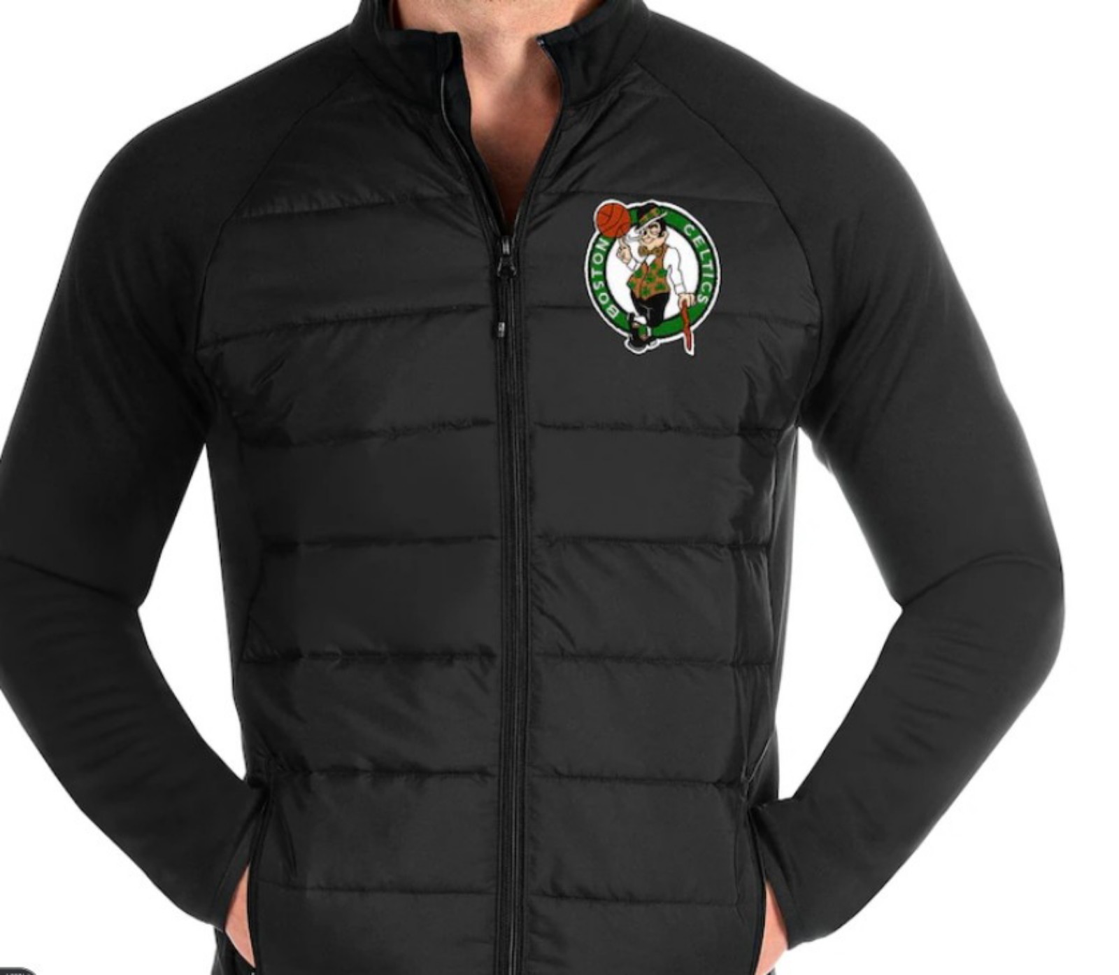 Boston Celtics Men's Full Zip Puffer Jacket Winter Coat NWT ..double sided zippe