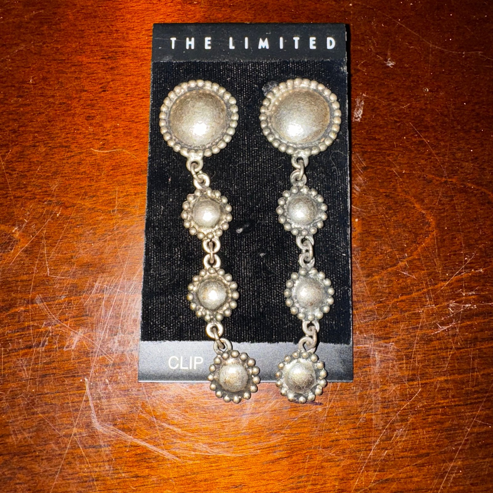 Vintage FRANCE Earrings ~Clip Drop Dangle~ Silver Metal ~ 7/8 x 3 1/4 NEW