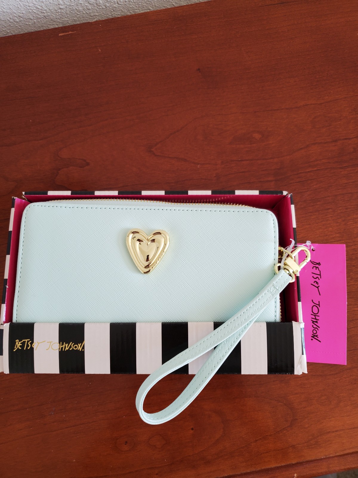 Betsey Johnson faux leather zip around wallet, blue