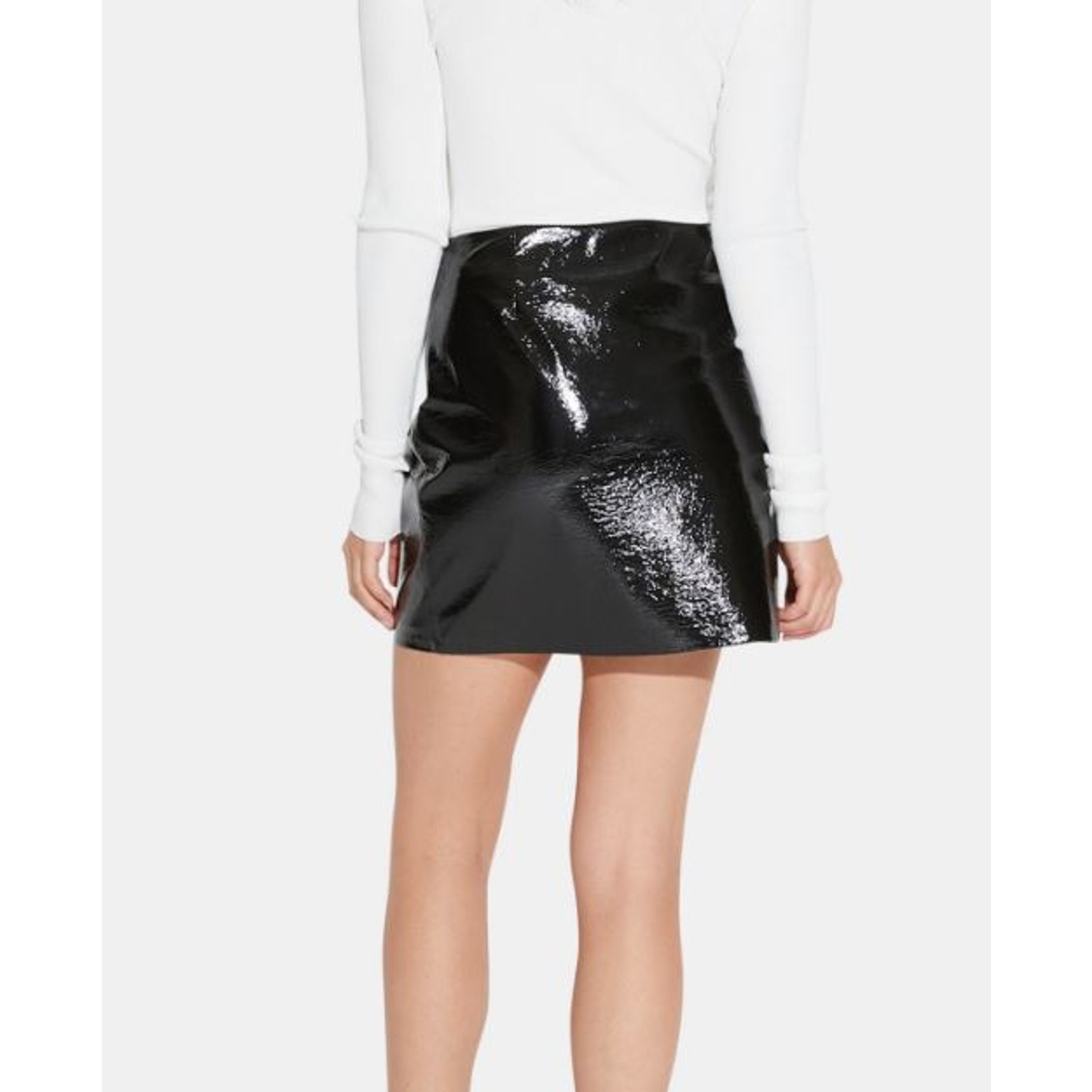 Theory Women's Clean Mini Skirt Faux Patent Leather NWT 298 Black Sz 10