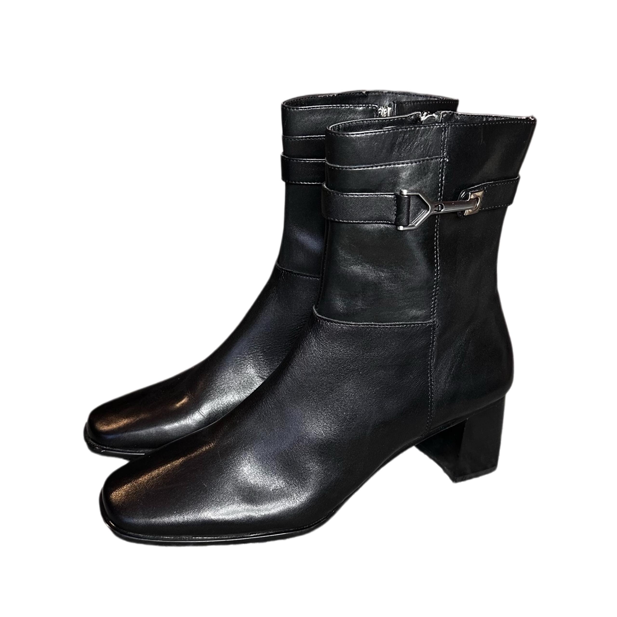 etienne aigner leather boots womens 9.5 black booties heels