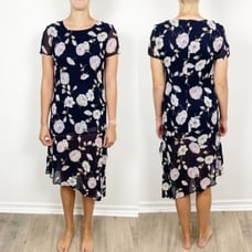 MM‎ by Max Mara Vintage Blue Navy Floral Asymmetrical Dress Womens Size 6