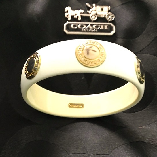 Coach Vintage White Bangle with Gold-toned Coach Buttons