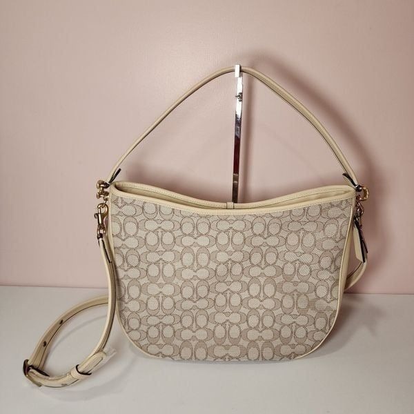 NWT COACH C6659 Soft Tabby Hobo Signature Jacquard Stone Ivory