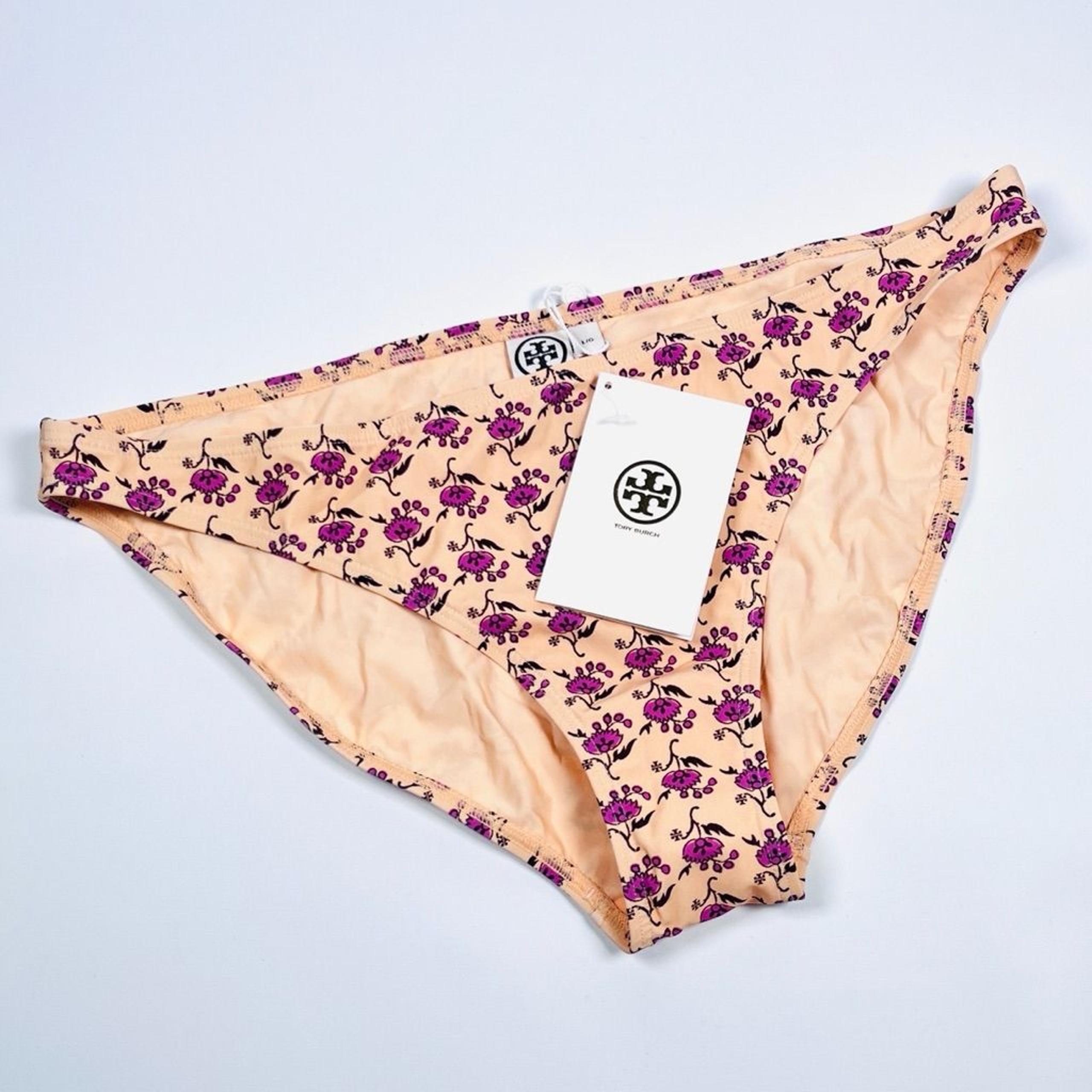 NEW! Women's Tory Burch Peach Floral Print Bikini Bottoms - Size L