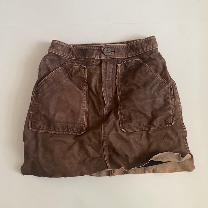 OneTeaspoon Women's Brown Leather Distress Skirt Size XS Lined Rustic Western