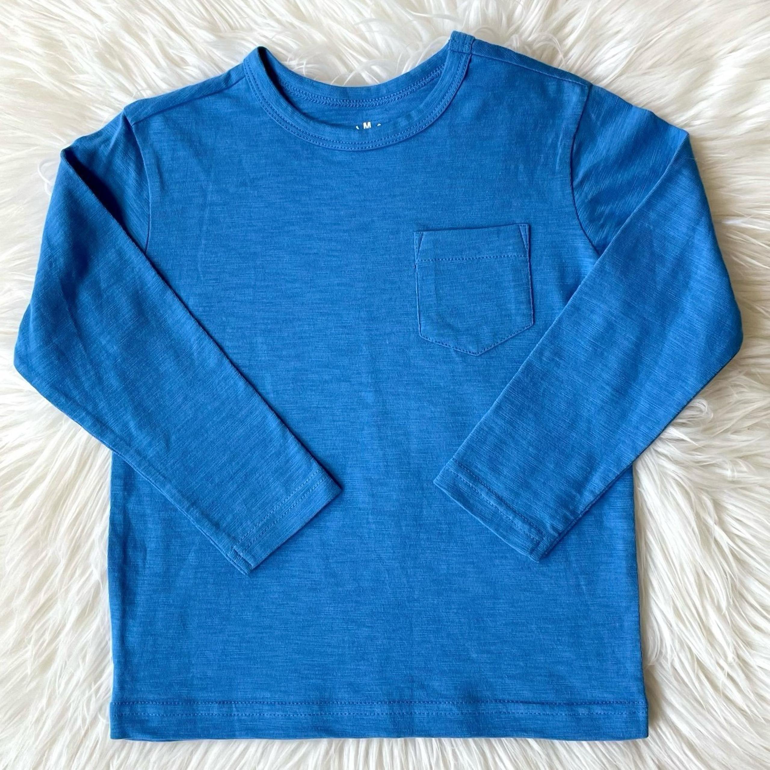 PRIMARY Kids Blueberry Long Sleeve Slub Pocket Tee 3T