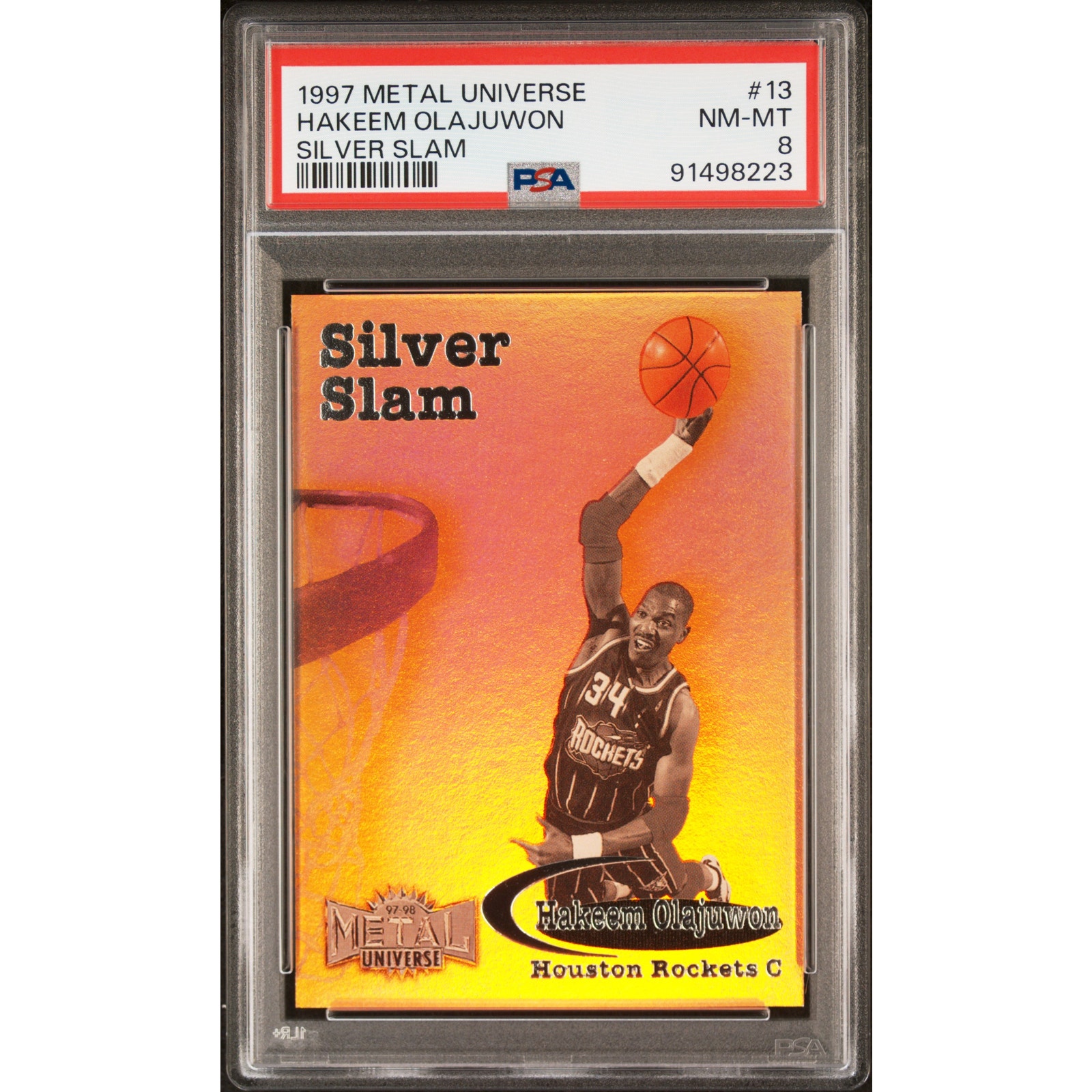 1997 Metal Universe Silver Slam #13SS Hakeem Olajuwon PSA 8 Houston Rockets