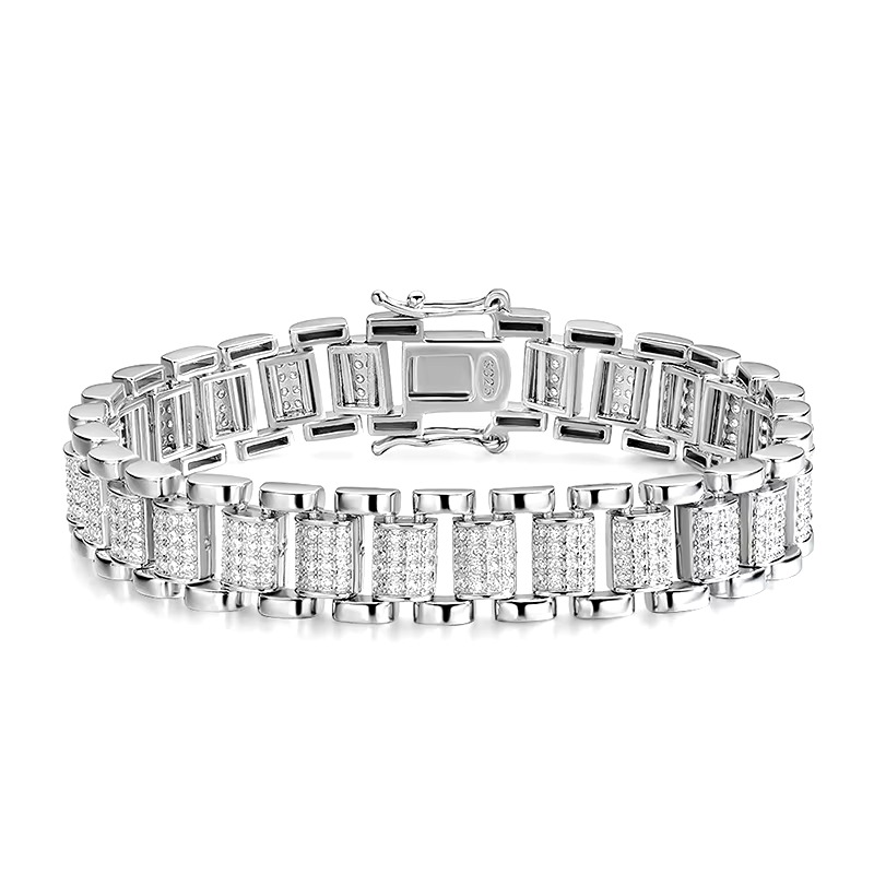 Moissanite Cuban Link Bracelet, Men's Moissanite Bracelet GRA Sterling Silver