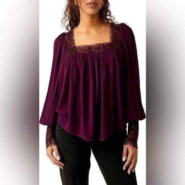 Free People Flutter By Lace Blouse In Potent Purple