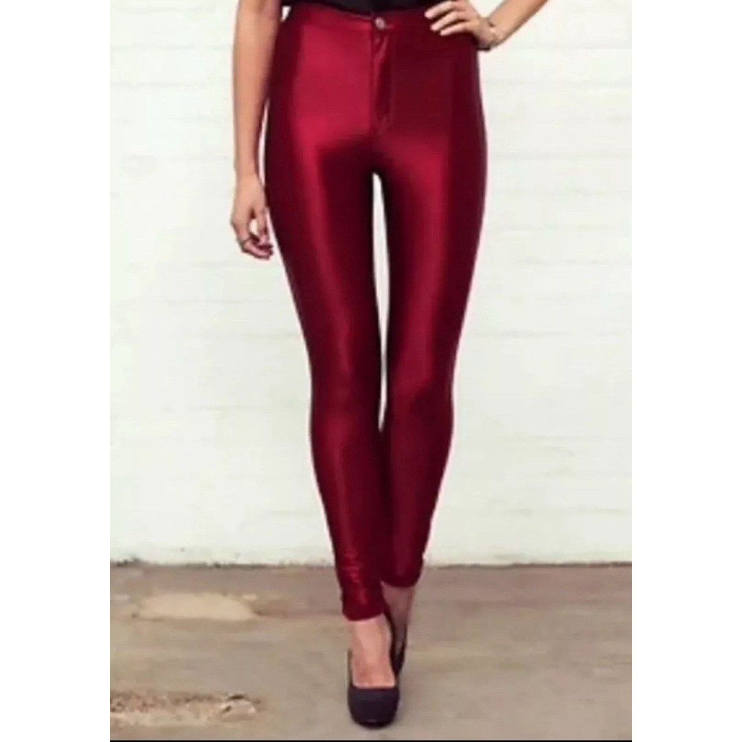 AMERICAN APPAREL ORIGINAL DISCO PANTS CRANBERRY Skinny High Rise XS Made in USA