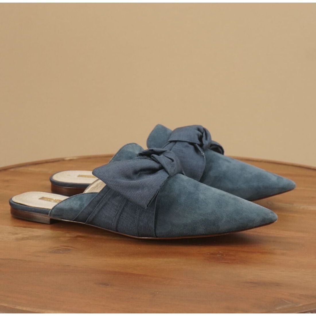 Louise Et Cie Womens Cela Mules Slip On Flats Pointed Toe Bow Tie Blue Suede 11M