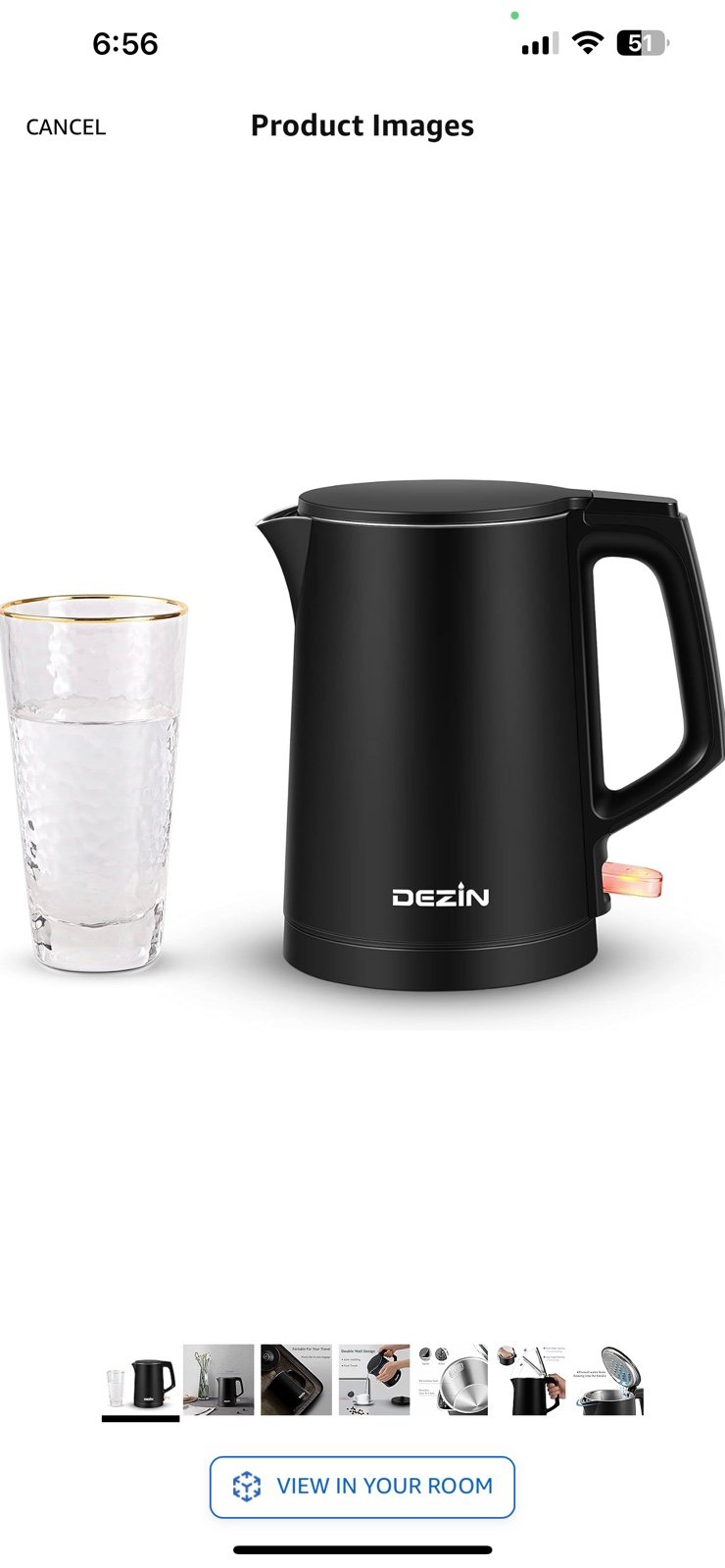 Dezin Electric Kettle, 0.8L Portable Travel Kettle with Double Wall Construction