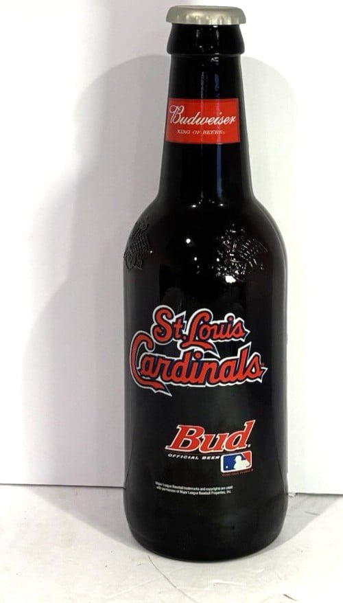 VTG Budweiser St Louis Cardinals Large Beer Bottle 15 Tall Glass Embossed Empty